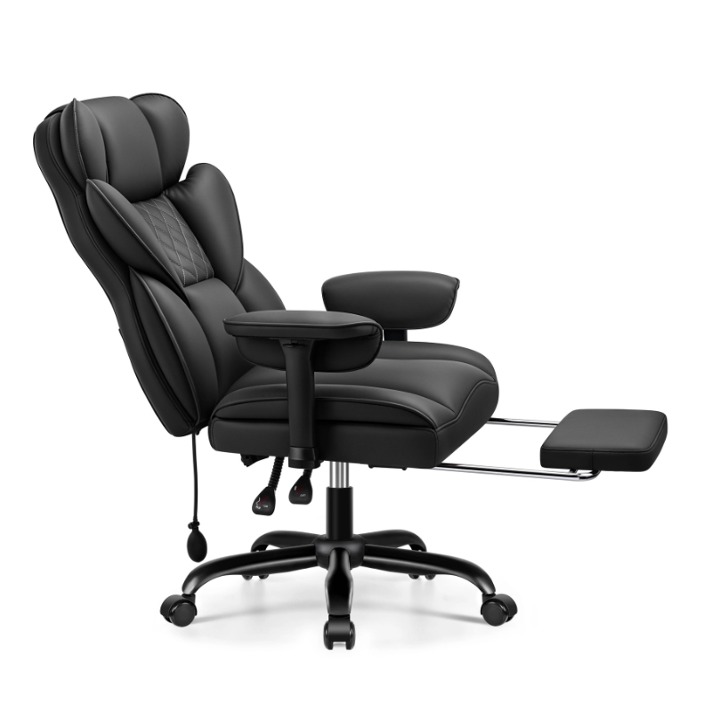 Stella Mia Ergonomic Executive Office Chair, PU Leather Desk Chair with Inflatable Lumbar Support, High Back Computer Chair with Footrest, Adjustable Armrests, Reclining Backrest & Height Adjustment, Heavy-Duty Base