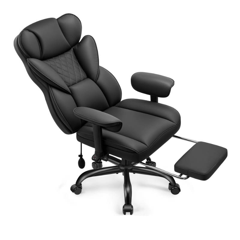 Stella Mia Ergonomic Executive Office Chair, PU Leather Desk Chair with Inflatable Lumbar Support, High Back Computer Chair with Footrest, Adjustable Armrests, Reclining Backrest & Height Adjustment, Heavy-Duty Base
