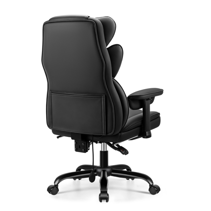 Stella Mia Ergonomic Executive Office Chair, PU Leather Desk Chair with Inflatable Lumbar Support, High Back Computer Chair with Footrest, Adjustable Armrests, Reclining Backrest & Height Adjustment, Heavy-Duty Base