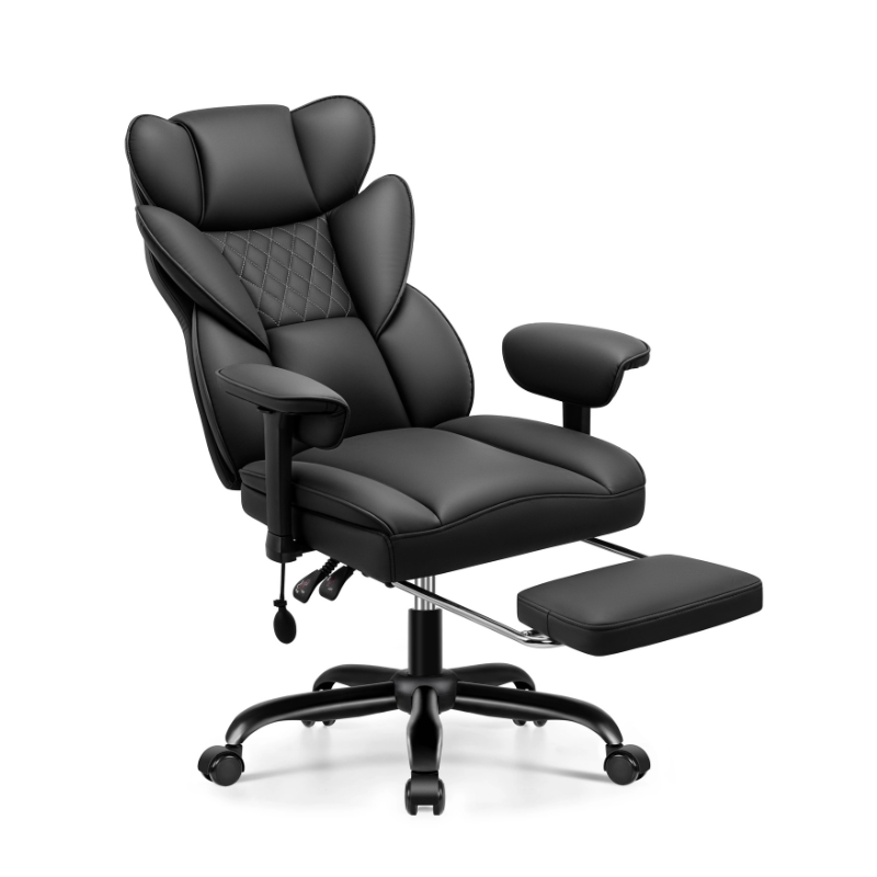 Stella Mia Ergonomic Executive Office Chair, PU Leather Desk Chair with Inflatable Lumbar Support, High Back Computer Chair with Footrest, Adjustable Armrests, Reclining Backrest & Height Adjustment, Heavy-Duty Base