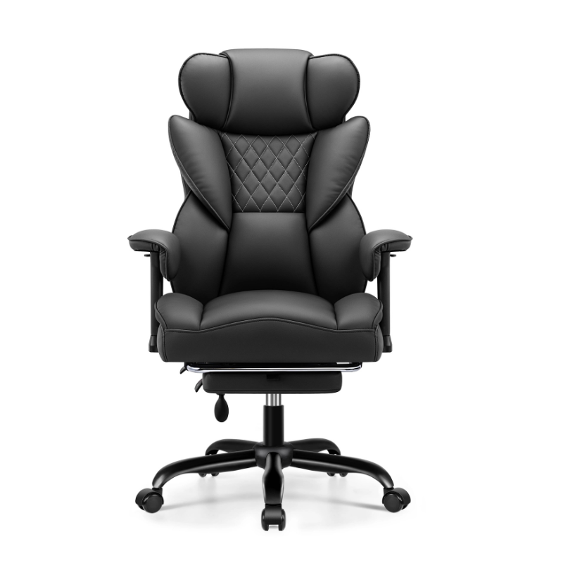 Stella Mia Ergonomic Executive Office Chair, PU Leather Desk Chair with Inflatable Lumbar Support, High Back Computer Chair with Footrest, Adjustable Armrests, Reclining Backrest & Height Adjustment, Heavy-Duty Base