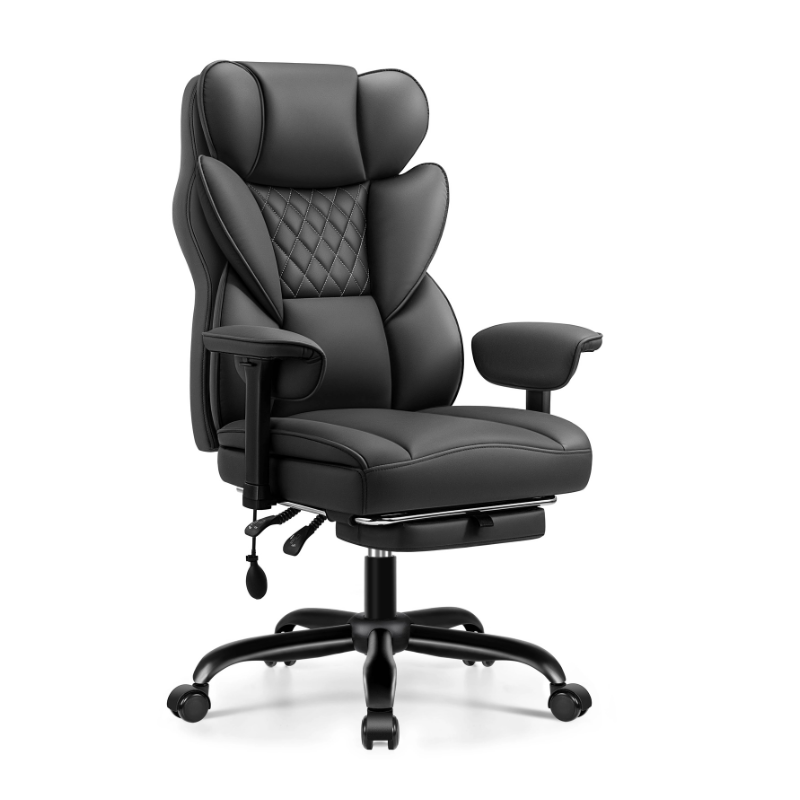 Stella Mia Ergonomic Executive Office Chair, PU Leather Desk Chair with Inflatable Lumbar Support, High Back Computer Chair with Footrest, Adjustable Armrests, Reclining Backrest & Height Adjustment, Heavy-Duty Base