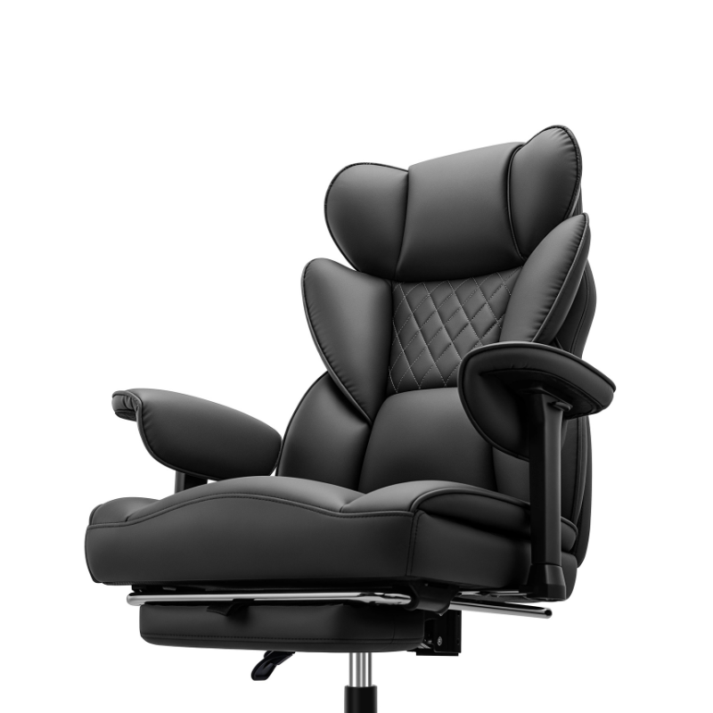Stella Mia Ergonomic Executive Office Chair, PU Leather Desk Chair with Inflatable Lumbar Support, High Back Computer Chair with Footrest, Adjustable Armrests, Reclining Backrest & Height Adjustment, Heavy-Duty Base