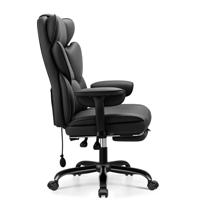 Stella Mia Ergonomic Executive Office Chair, PU Leather Desk Chair with Inflatable Lumbar Support, High Back Computer Chair with Footrest, Adjustable Armrests, Reclining Backrest & Height Adjustment, Heavy-Duty Base