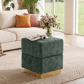 Storage Ottoman Cube Foot Rest Stool, Chenille Upholstered Footstool Storage Bench with Stainless Steel Base, Vanity Stool Chair, Foot Rest Under Desk for Bedroom, Living Room, Dorm, Entryway