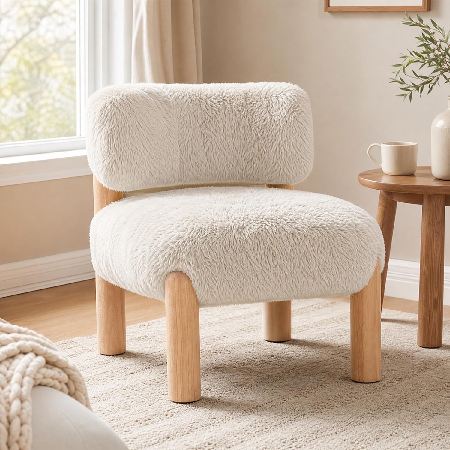 Stella Mia Contemporary Armless Accent Chair, Upholstered Side Chair with Solid Wood Legs, Comfy Foam Padded Single Lounge Chair