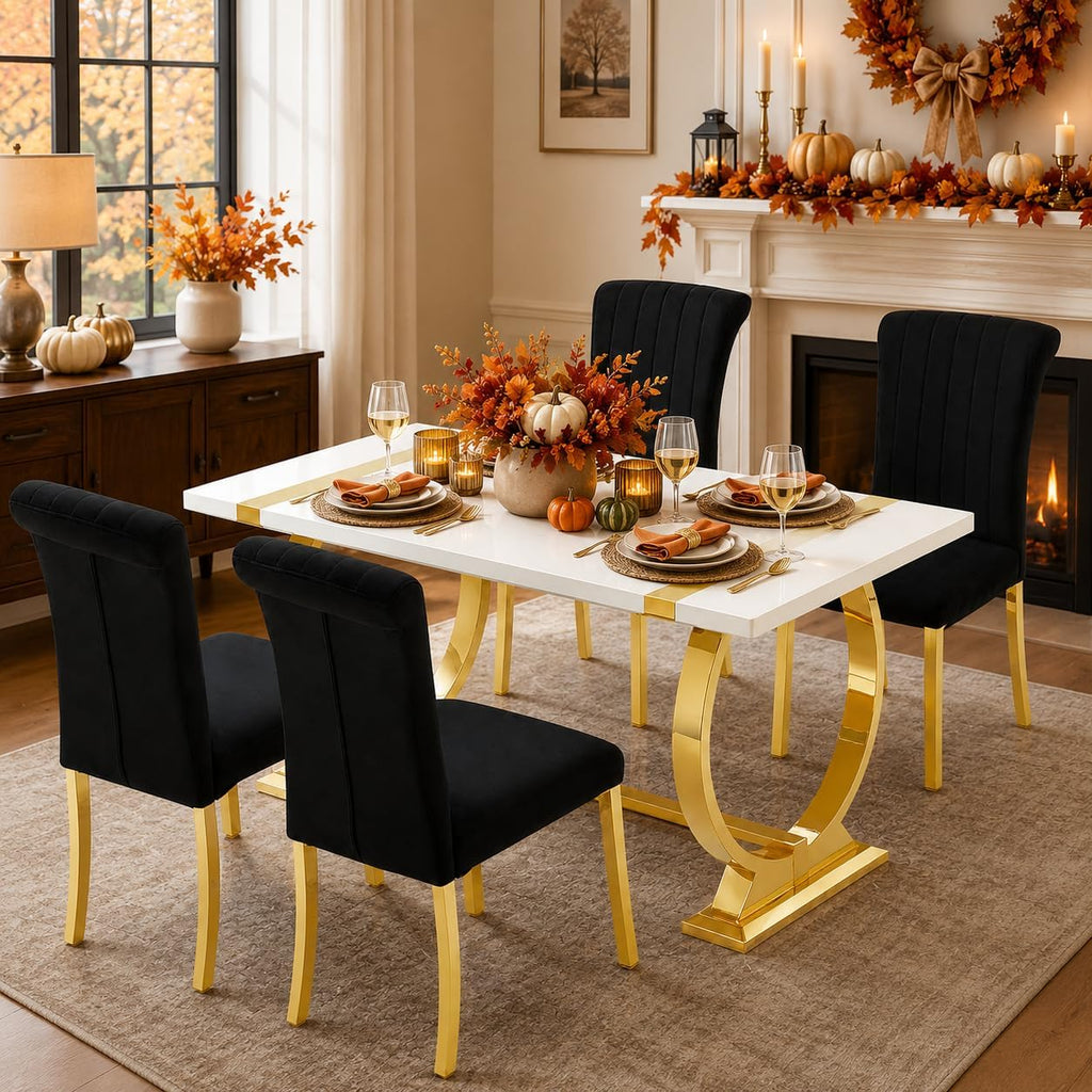 Stella Mia Dining Table Set for 4, 5-Piece Kitchen Table and Upholstered Chairs Set, Faux Marble Kitchen Table and Chairs Set of 4