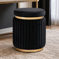 Stella Mia Round Ottoman, Velvet Upholstered Small Foot Stool with Gold Trim, Modern Ottoman Foot Rest with Stainless Steel Base