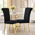 Stella Mia Dining Chairs Set of 2, Channel Tufted Upholstered Armless Side Chairs with Polished Gold Metal Legs