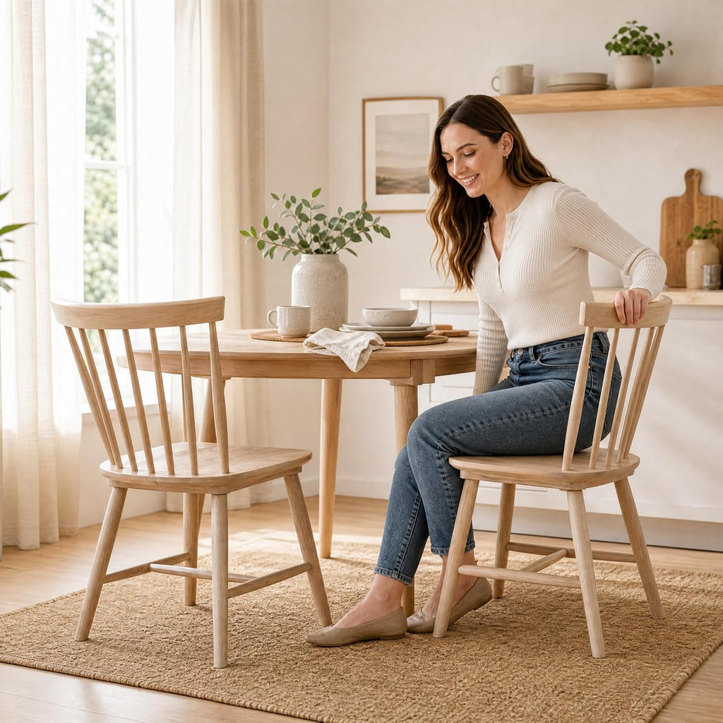 Stella Mia Dining Chairs Set of 2, 100% Solid Wood Spindle Back Kitchen Dining Room Chairs