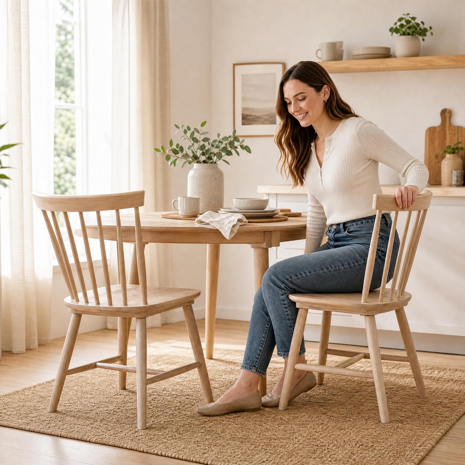 Stella Mia Dining Chairs Set of 2, 100% Solid Wood Spindle Back Kitchen Dining Room Chairs