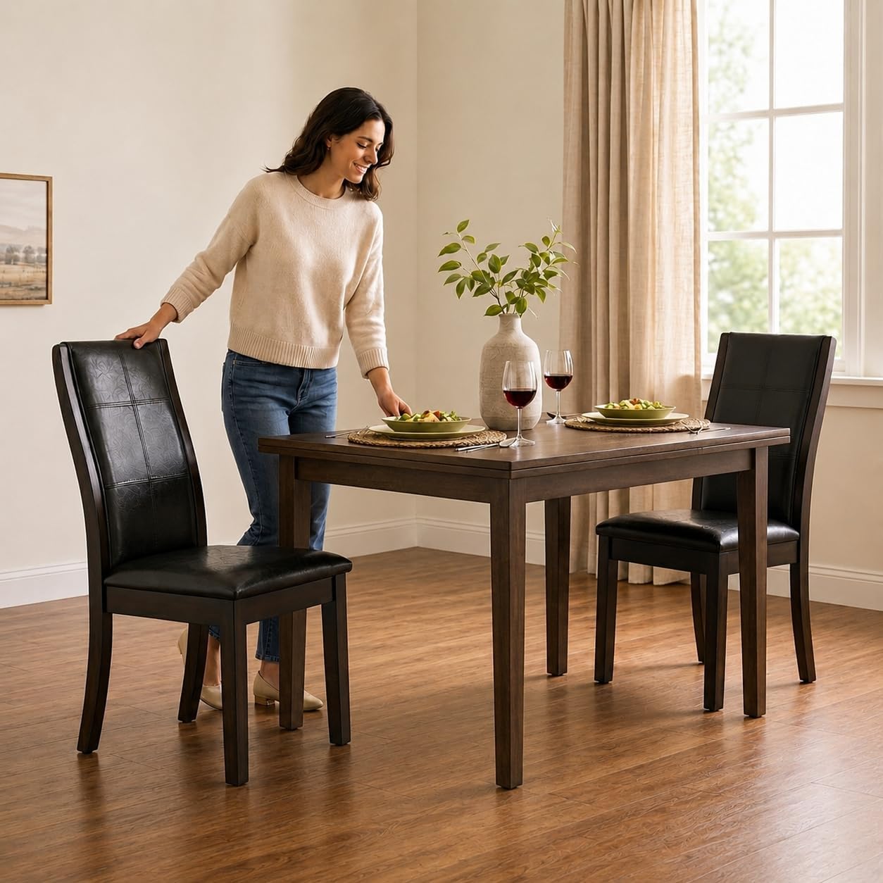 Stella Mia Standard Height Dining Chairs Set of 2, Traditional Armless Tall Dining Side Chairs with Dark Wood Legs for Regular Dining Table