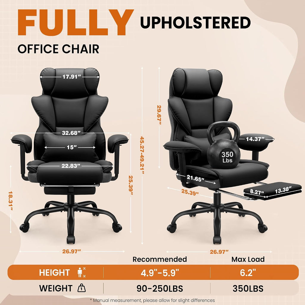 Stella Mia Big and Tall Office Chair with Foot Rest, Desk Chair with Soft Adjustable Armrests