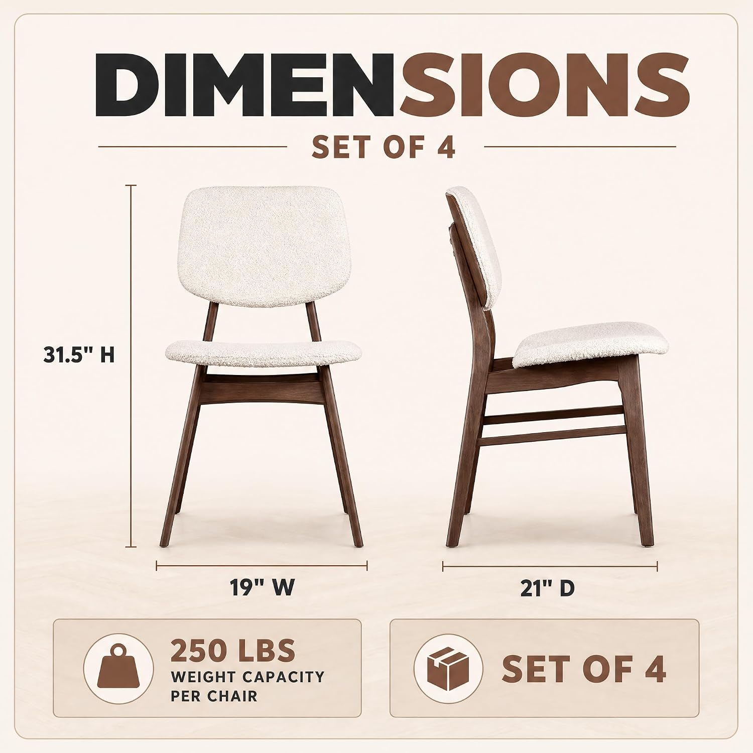Stella Mia Dining Chairs Set of 4, Mid-Century Modern Dining Room Kitchen Dinner Chairs, Upholstered Vanity Living Room Chairs