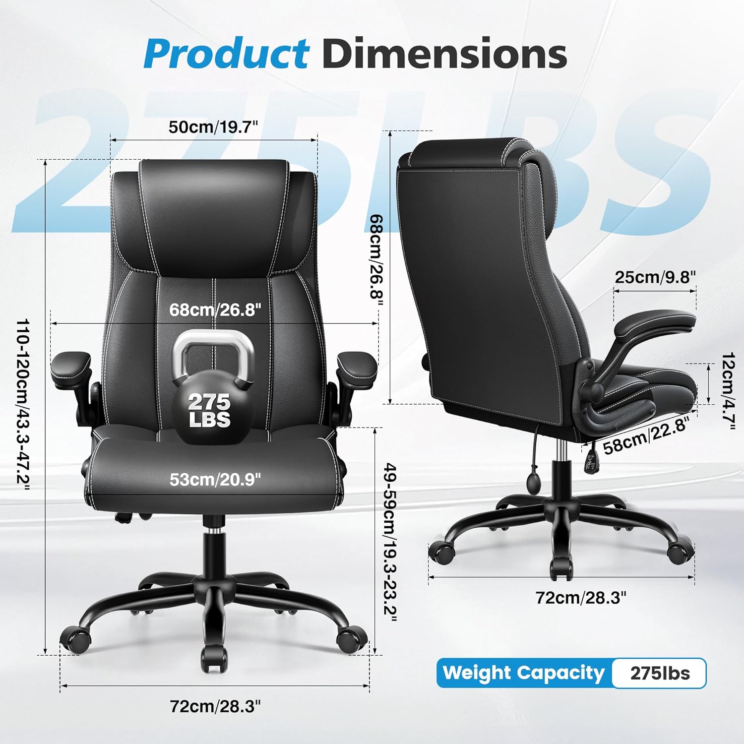 Stella Mia Ergonomic Office Chair – High Back Executive Leather Desk Chair with Inflatable Lumbar Support for Back Pain