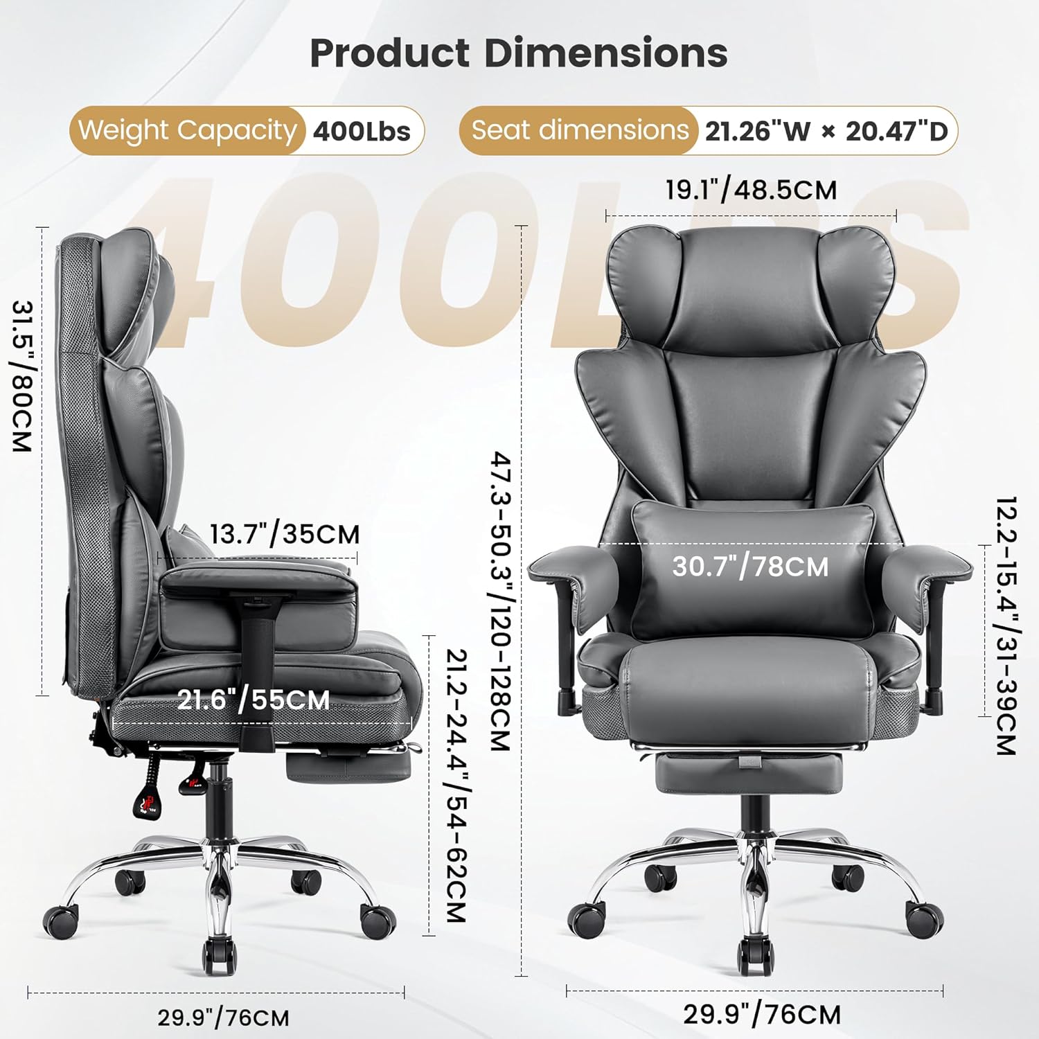 Stella Mia Big & Tall Office Chair 400 LBS Capacity, Heavy Duty Ergonomic Executive Computer Chair with Adjustable Arms and Wide Seat