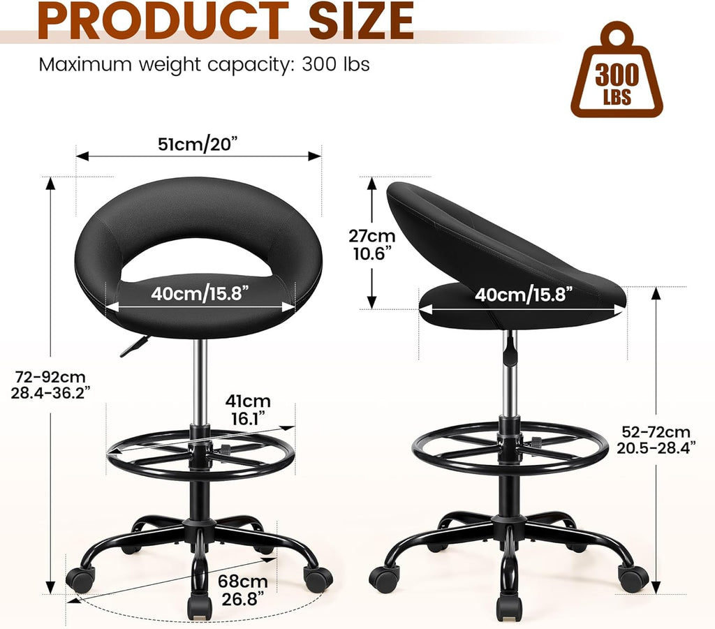 Stella Mia Ergonomic Drafting Chair for Standing Desk, Height Adjustable Rolling Stool with Foot Rest