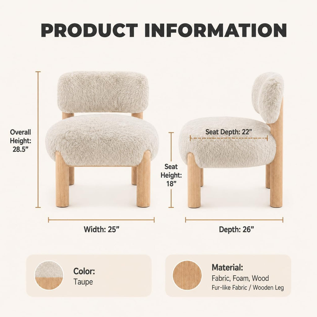 Stella Mia Contemporary Armless Accent Chair, Upholstered Side Chair with Solid Wood Legs, Comfy Foam Padded Single Lounge Chair