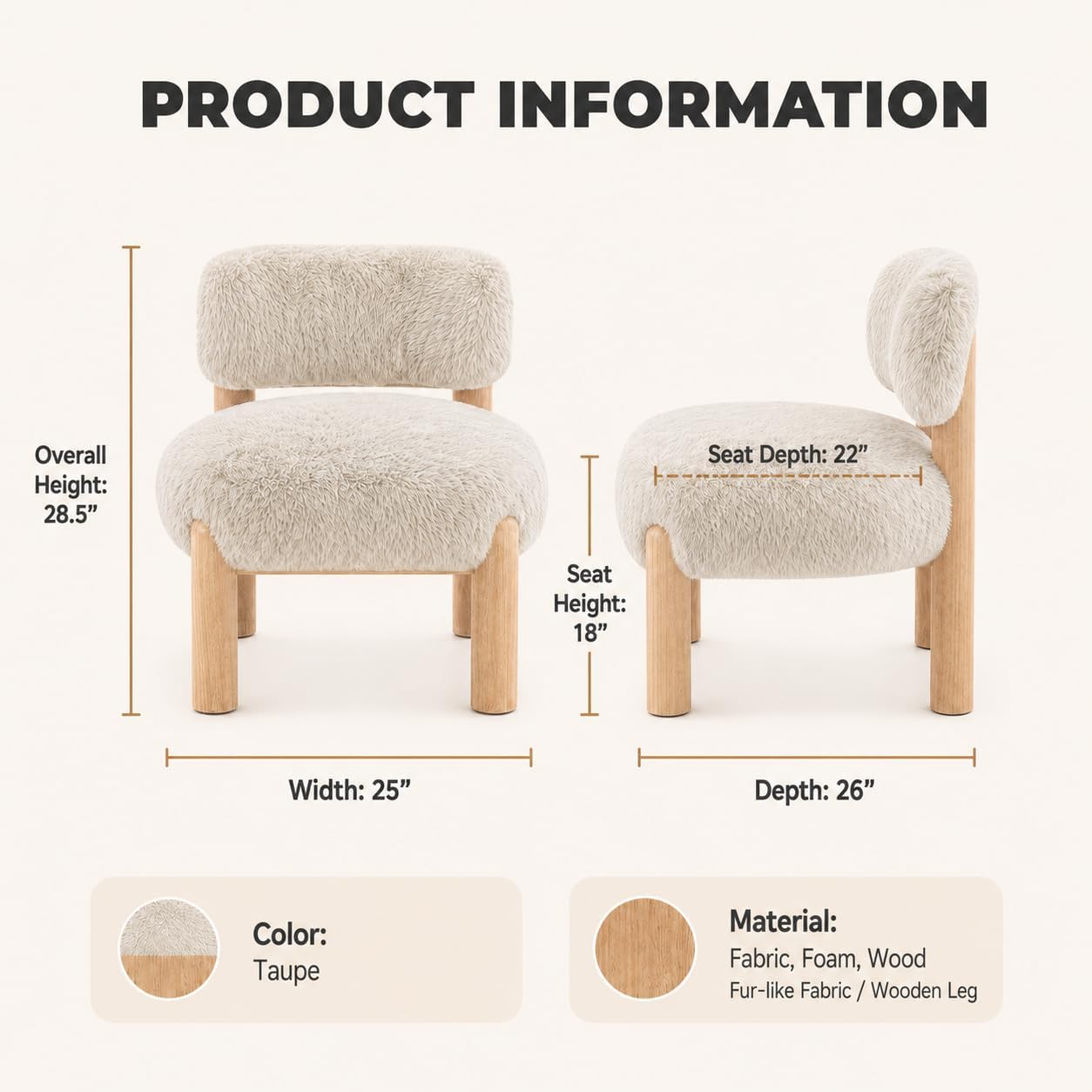 Stella Mia Contemporary Armless Accent Chair, Upholstered Side Chair with Solid Wood Legs, Comfy Foam Padded Single Lounge Chair