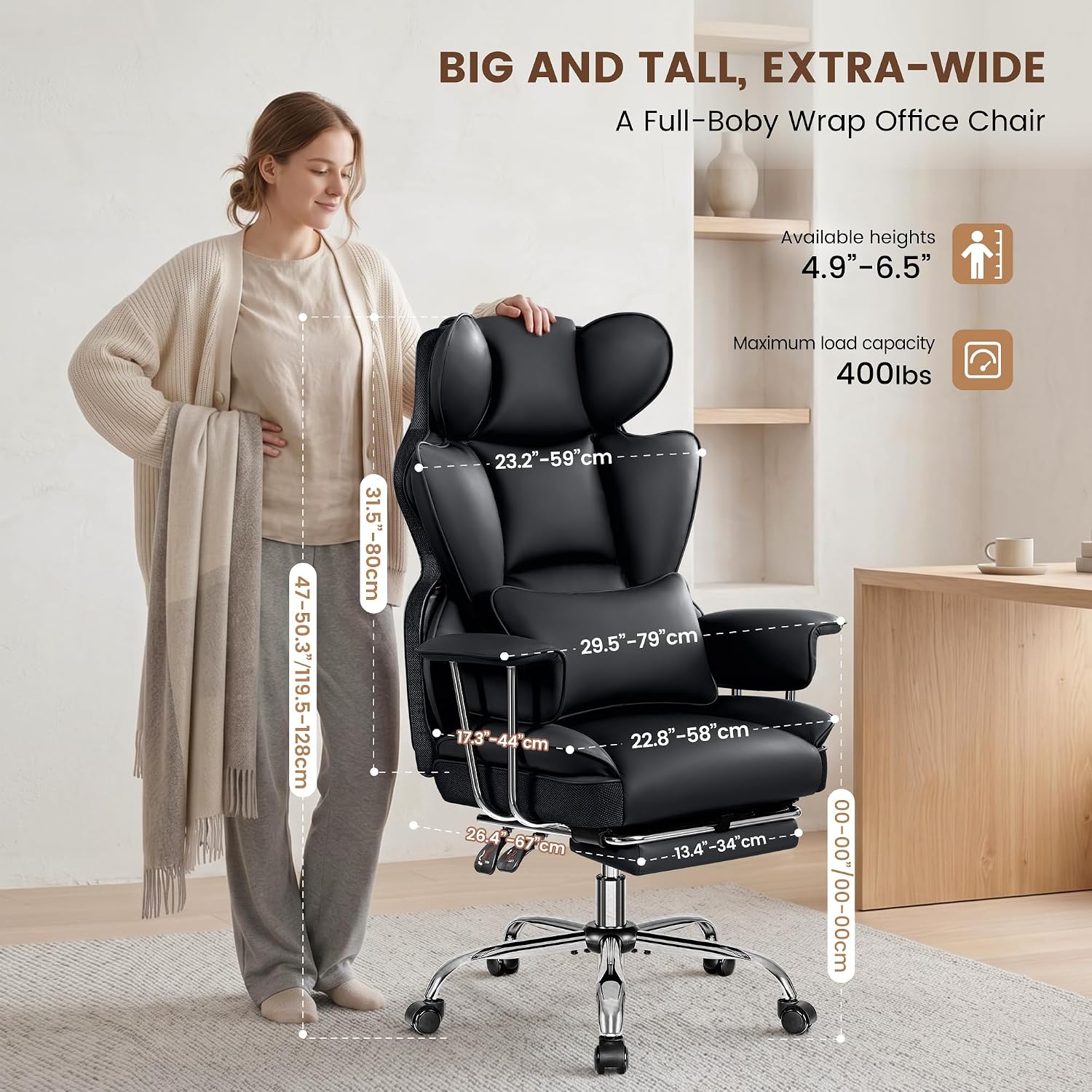 Stella Mia Big and Tall Office Chair Heavy Duty Wide Ergonomic Gaming Chair with Premium PU Leather with Foot Rest