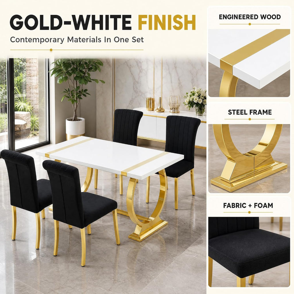Stella Mia Dining Table Set for 4, 5-Piece Kitchen Table and Upholstered Chairs Set, Faux Marble Kitchen Table and Chairs Set of 4