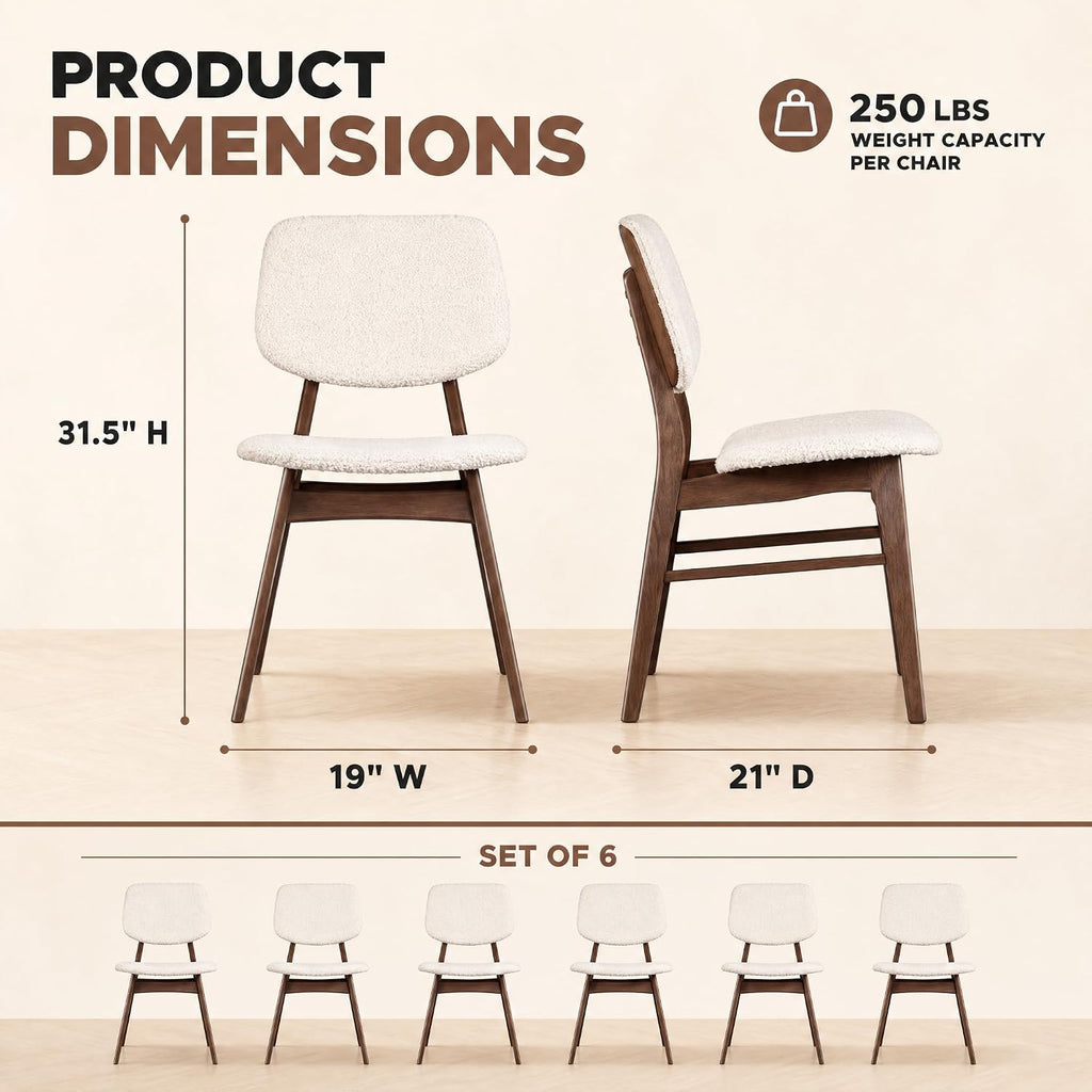 Stella Mia Dining Chairs Set of 6, Mid-Century Modern Dining Room Kitchen Dinner Chairs, Upholstered Vanity Living Room Chairs