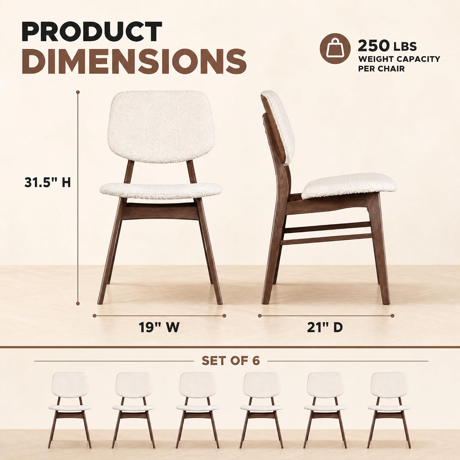 Stella Mia Dining Chairs Set of 6, Mid-Century Modern Dining Room Kitchen Dinner Chairs, Upholstered Vanity Living Room Chairs