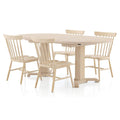 Extendable Dining Room Table for 4-6, Mid-Century Modern Kitchen Dining Table with Removable Leaves, Double Pedestal Base, Spindle Back for Home Kitchen, Dinettes, White Oak