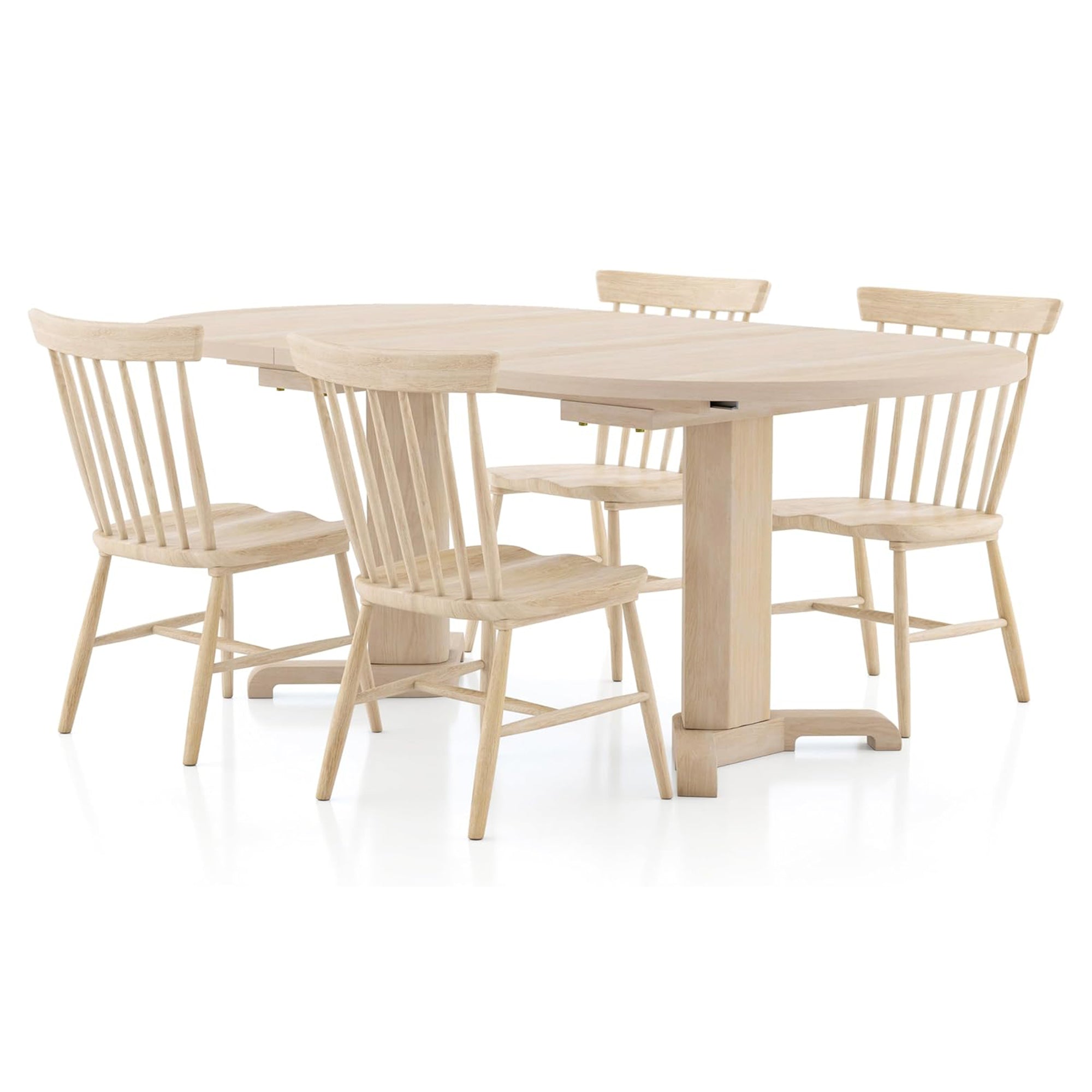 Extendable Dining Room Table for 4-6, Mid-Century Modern Kitchen Dining Table with Removable Leaves, Double Pedestal Base, Spindle Back for Home Kitchen, Dinettes, White Oak