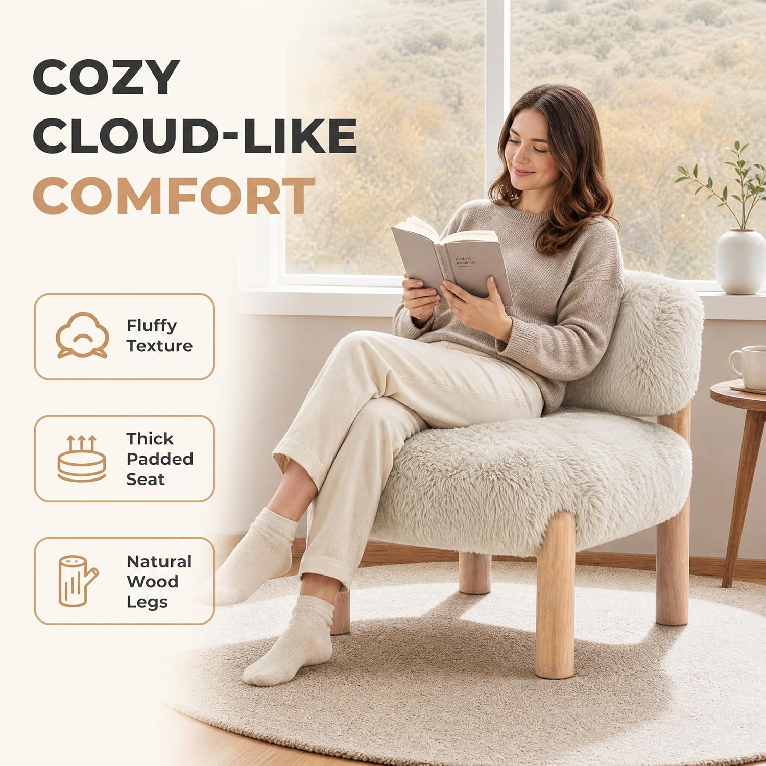 Stella Mia Contemporary Armless Accent Chair, Upholstered Side Chair with Solid Wood Legs, Comfy Foam Padded Single Lounge Chair