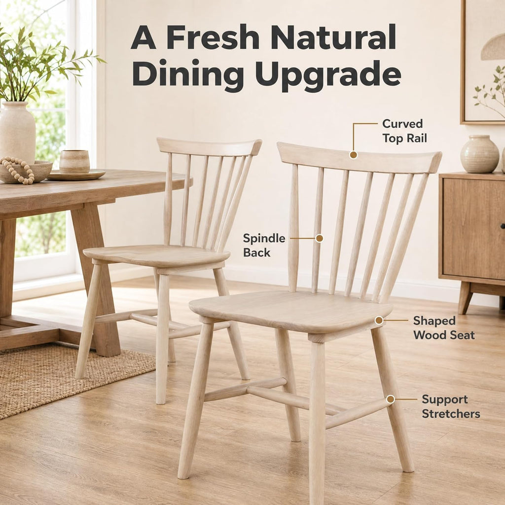 Stella Mia Dining Chairs Set of 2, 100% Solid Wood Spindle Back Kitchen Dining Room Chairs