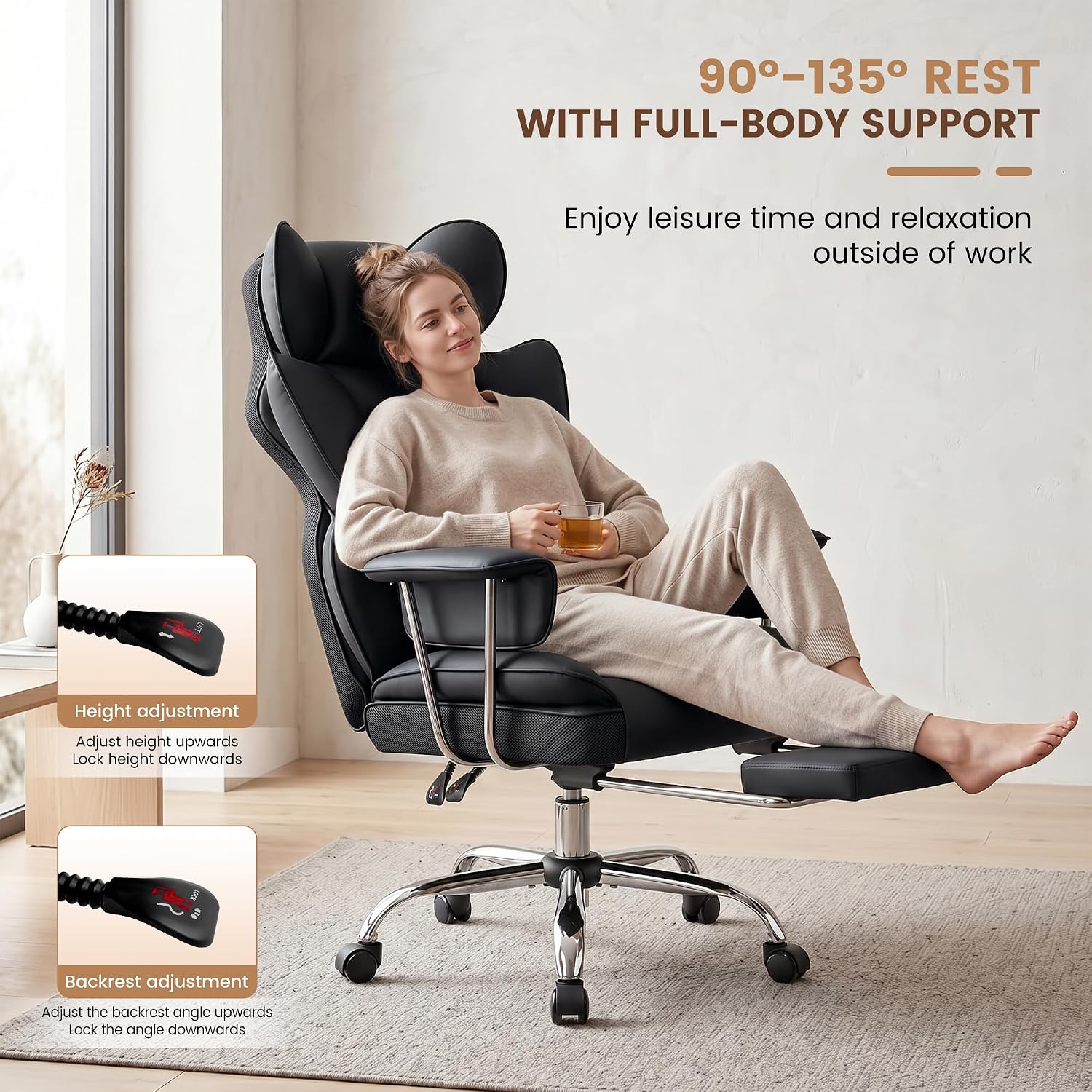 Stella Mia Big and Tall Office Chair Heavy Duty Wide Ergonomic Gaming Chair with Premium PU Leather with Foot Rest