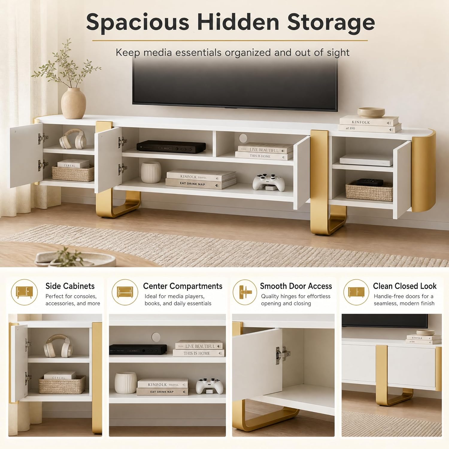 Stella Mia 78" TV Stand Modern Entertainment Center & Media Console, Fits TVs up to 75", Storage Cabinet with Shelves