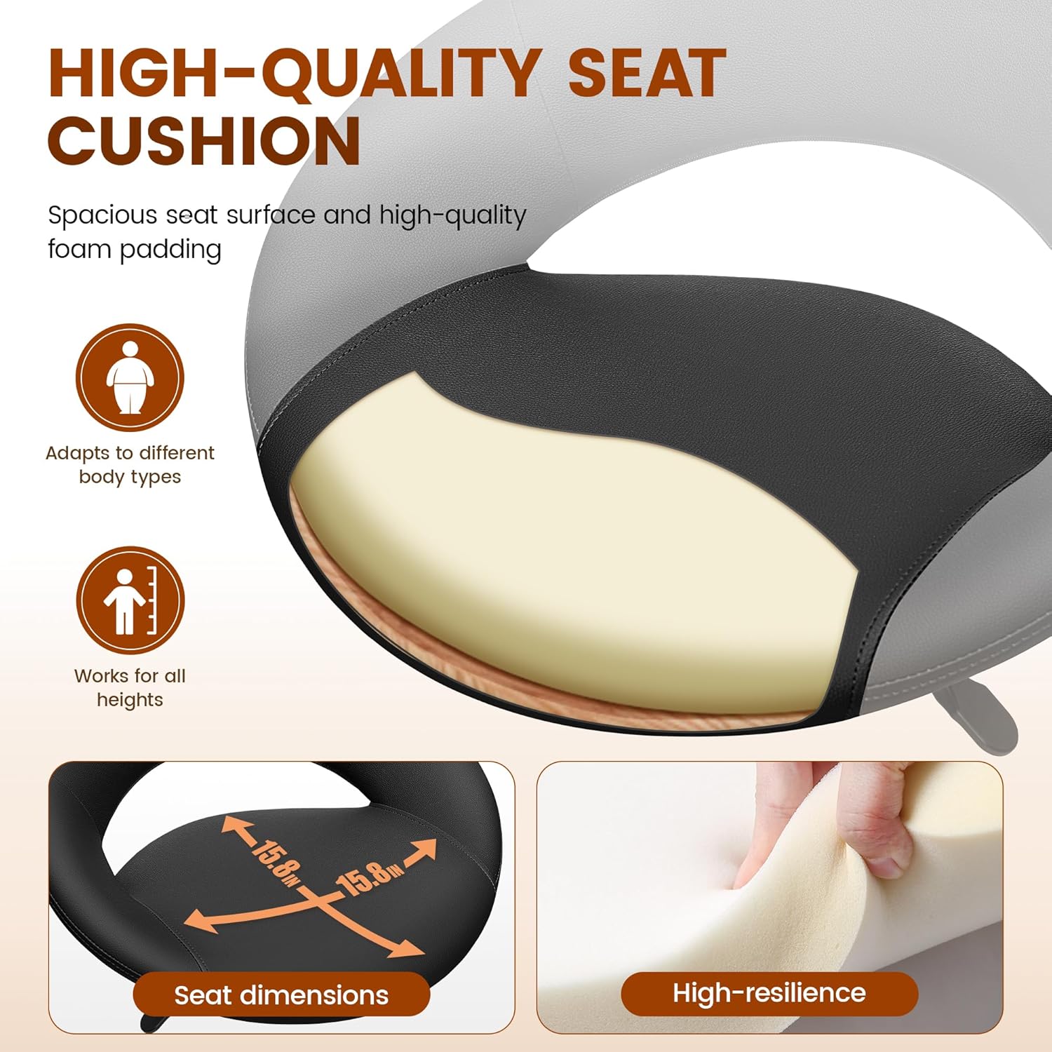 Stella Mia Ergonomic Drafting Chair for Standing Desk, Height Adjustable Rolling Stool with Foot Rest