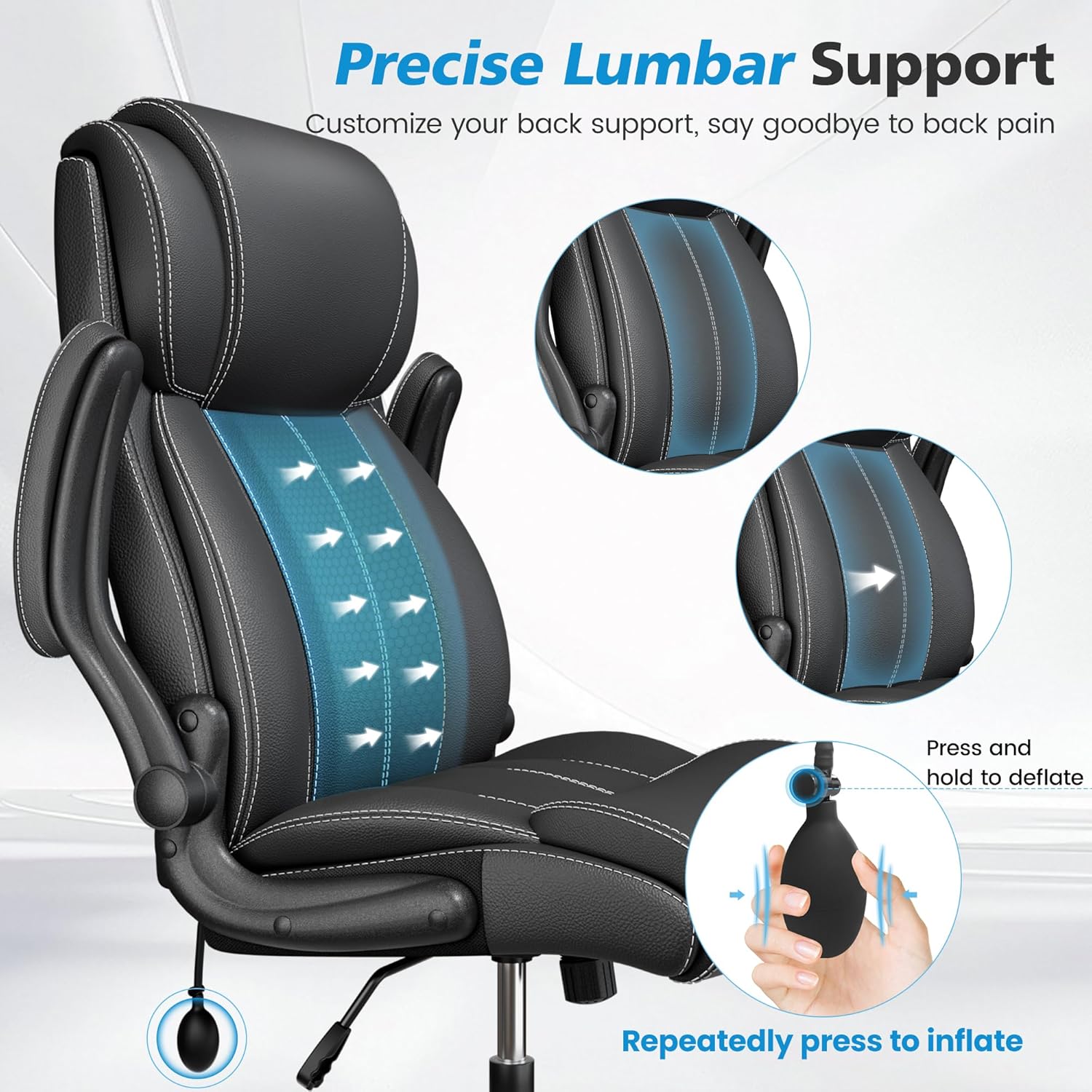 Stella Mia Ergonomic Office Chair – High Back Executive Leather Desk Chair with Inflatable Lumbar Support for Back Pain