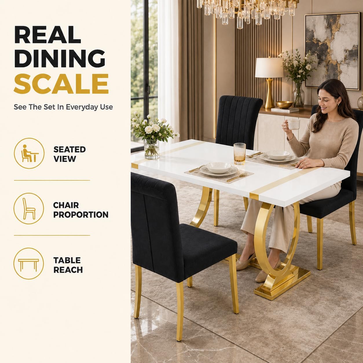 Stella Mia Dining Table Set for 4, 5-Piece Kitchen Table and Upholstered Chairs Set, Faux Marble Kitchen Table and Chairs Set of 4