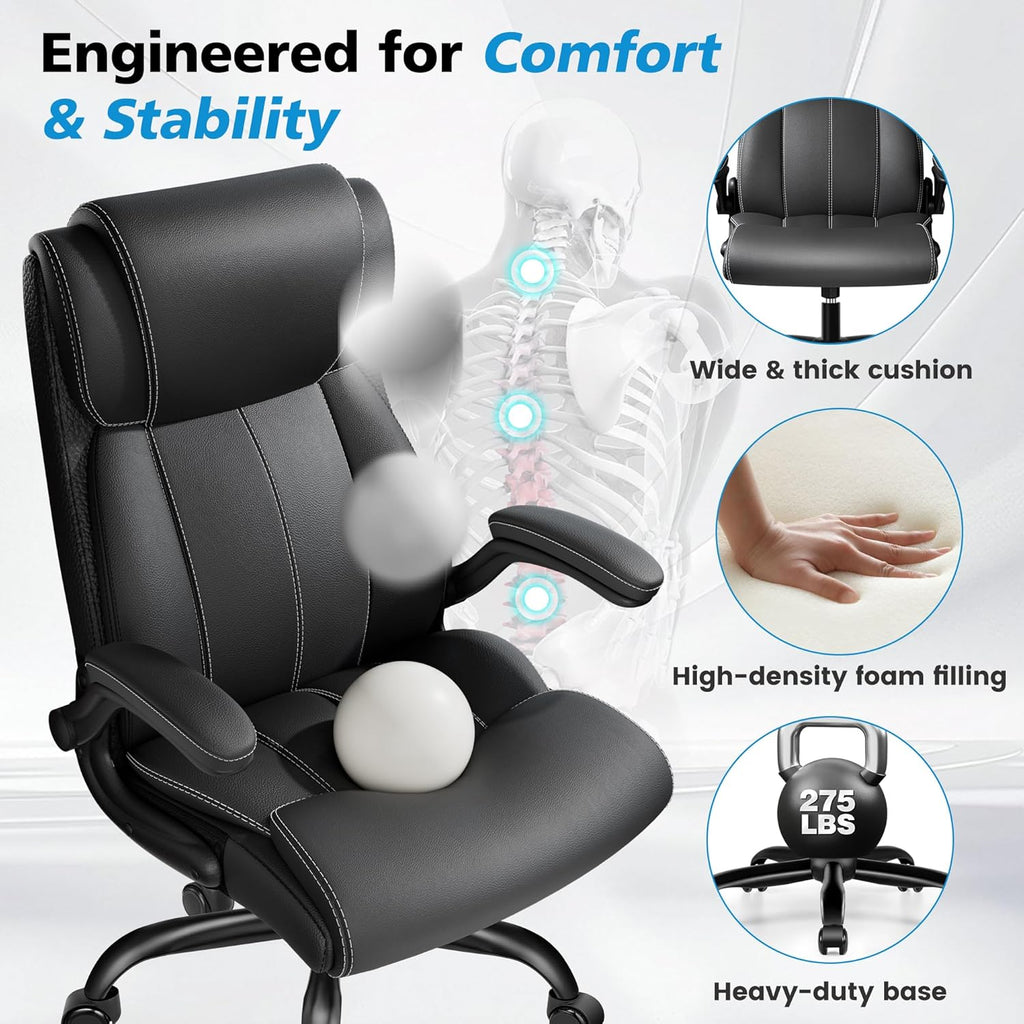 Stella Mia Ergonomic Office Chair – High Back Executive Leather Desk Chair with Inflatable Lumbar Support for Back Pain