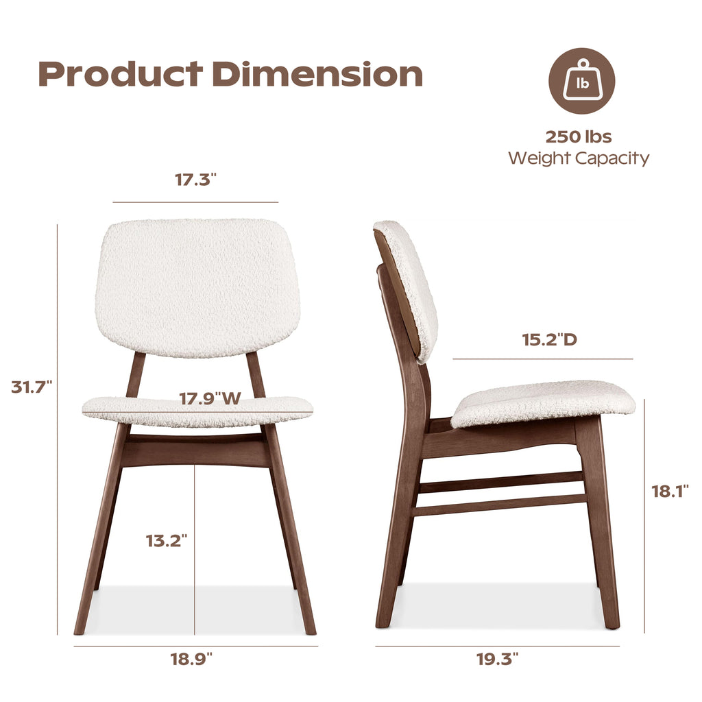 Dining Chairs Set of 2, Mid-Century Modern Dining Room Kitchen Dinner Chairs, Upholstered Vanity Living Room Chairs, Open Back and Padded Seat for Home/Kitchen/Living Room/Bedroom