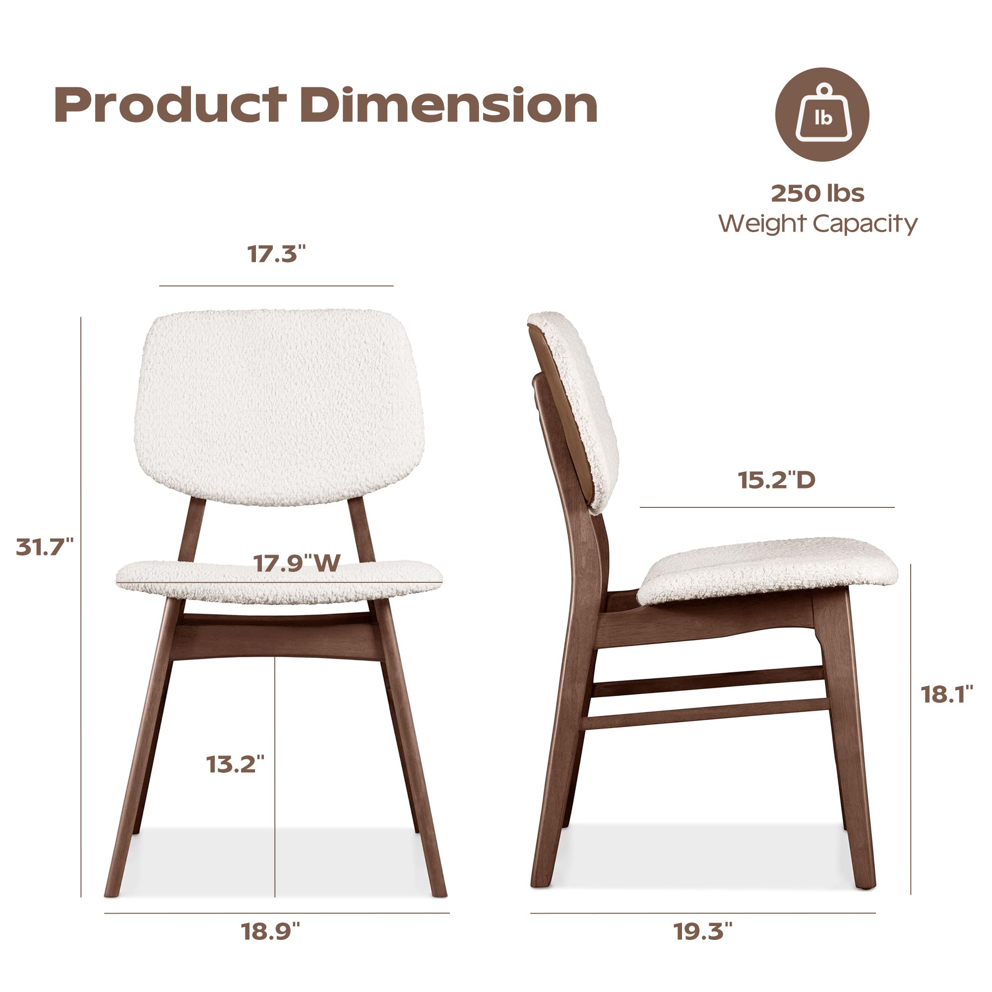 Dining Chairs Set of 2, Mid-Century Modern Dining Room Kitchen Dinner Chairs, Upholstered Vanity Living Room Chairs, Open Back and Padded Seat for Home/Kitchen/Living Room/Bedroom