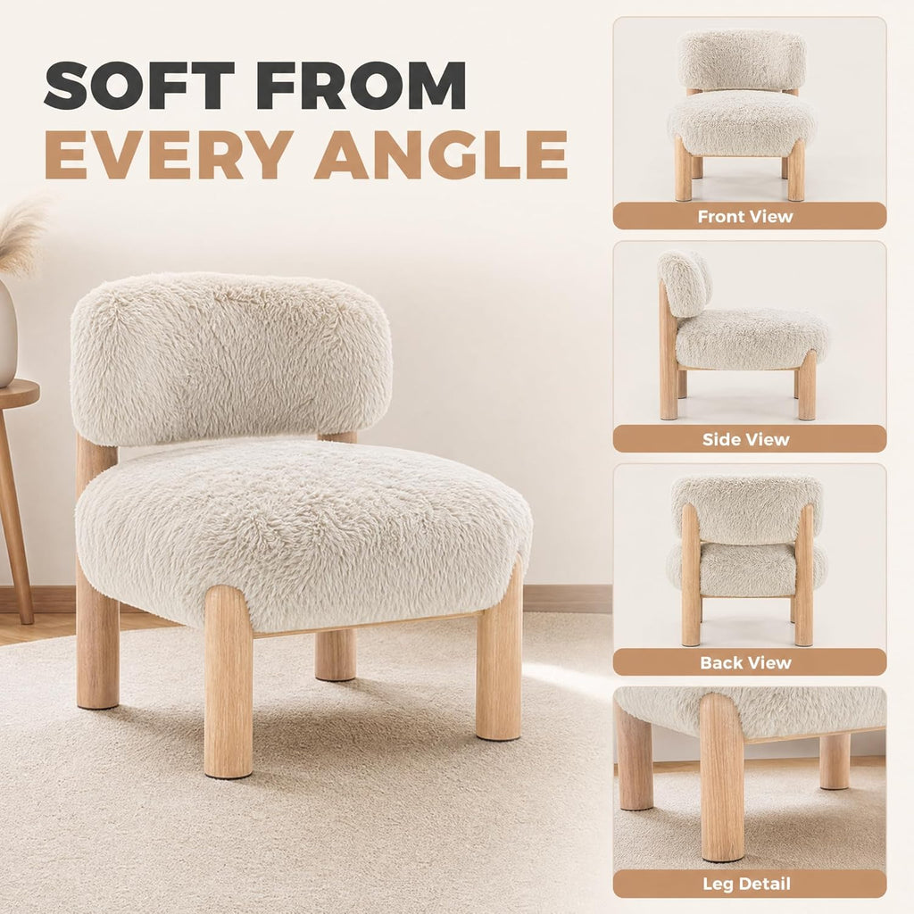 Stella Mia Contemporary Armless Accent Chair, Upholstered Side Chair with Solid Wood Legs, Comfy Foam Padded Single Lounge Chair