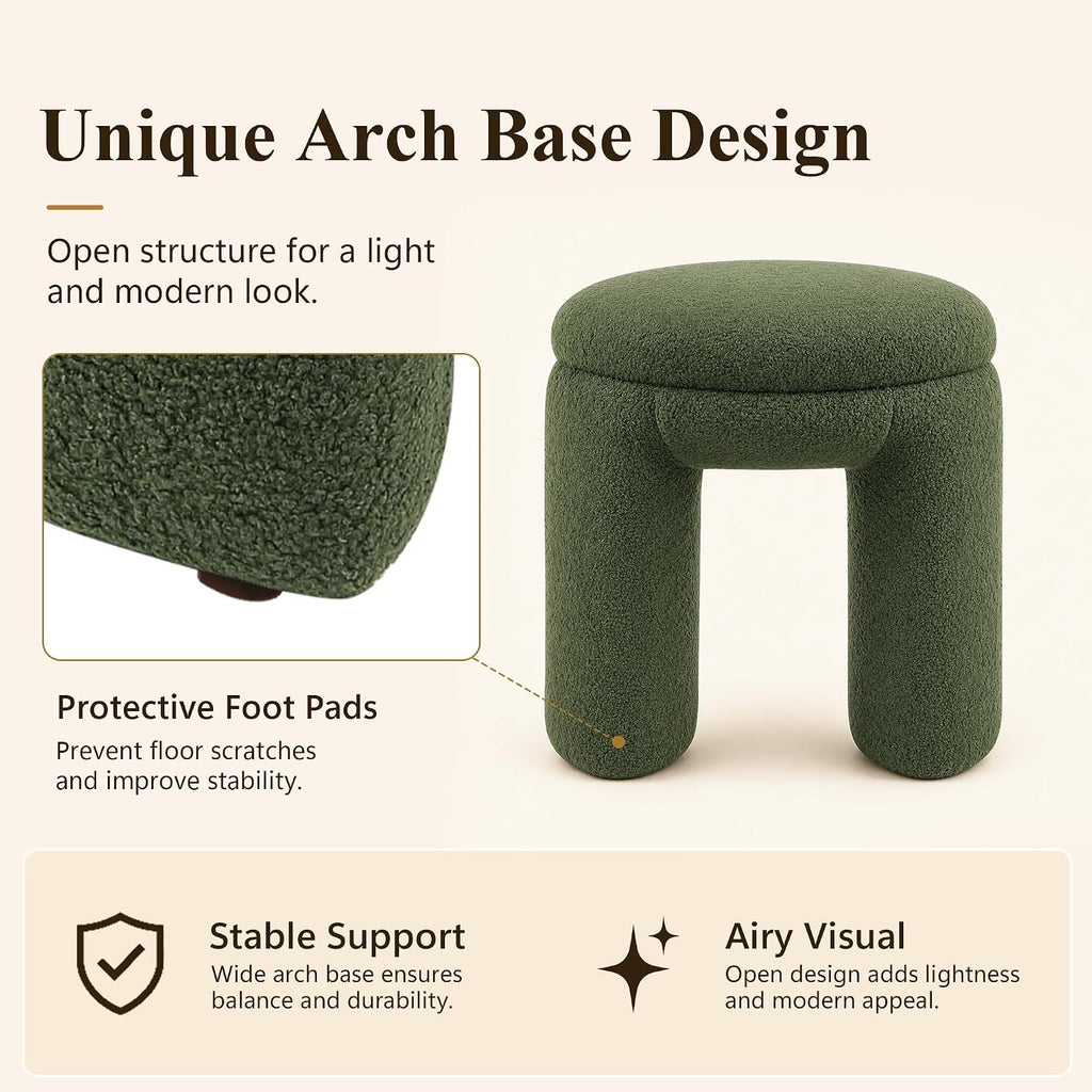 Stella Mia Round Ottoman Stool, Teddy-Like Upholstered Foot Stool with Arch Base