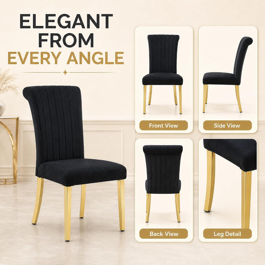 Stella Mia Dining Chairs Set of 2, Channel Tufted Upholstered Armless Side Chairs with Polished Gold Metal Legs