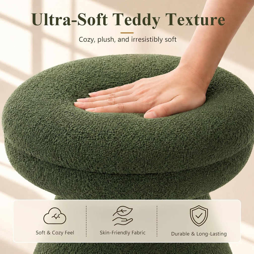 Stella Mia Mushroom Ottoman Stool, Teddy-Like Upholstered Small Ottoman with Pedestal Base