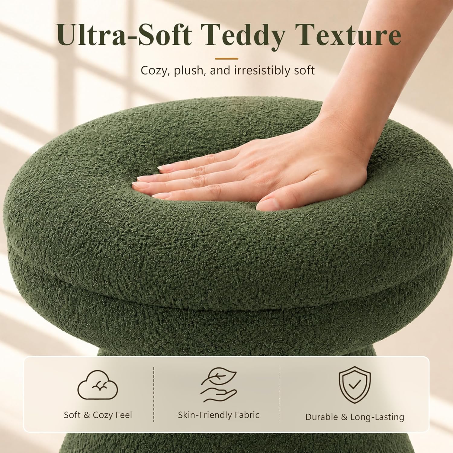 Stella Mia Mushroom Ottoman Stool, Teddy-Like Upholstered Small Ottoman with Pedestal Base