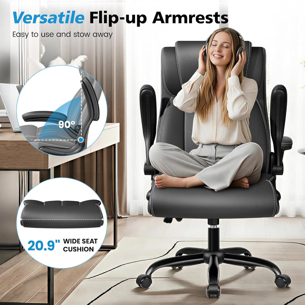 Stella Mia Ergonomic Office Chair – High Back Executive Leather Desk Chair with Inflatable Lumbar Support for Back Pain
