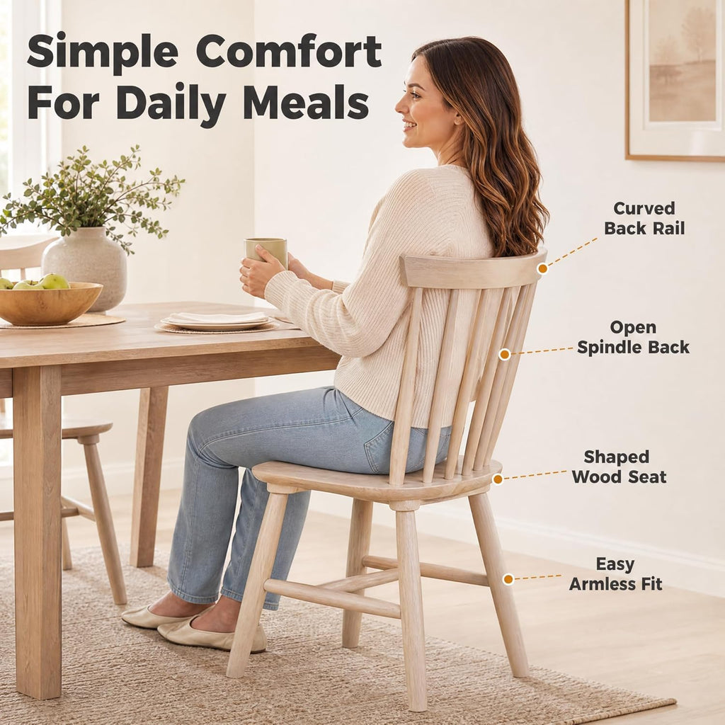 Stella Mia Dining Chairs Set of 2, 100% Solid Wood Spindle Back Kitchen Dining Room Chairs