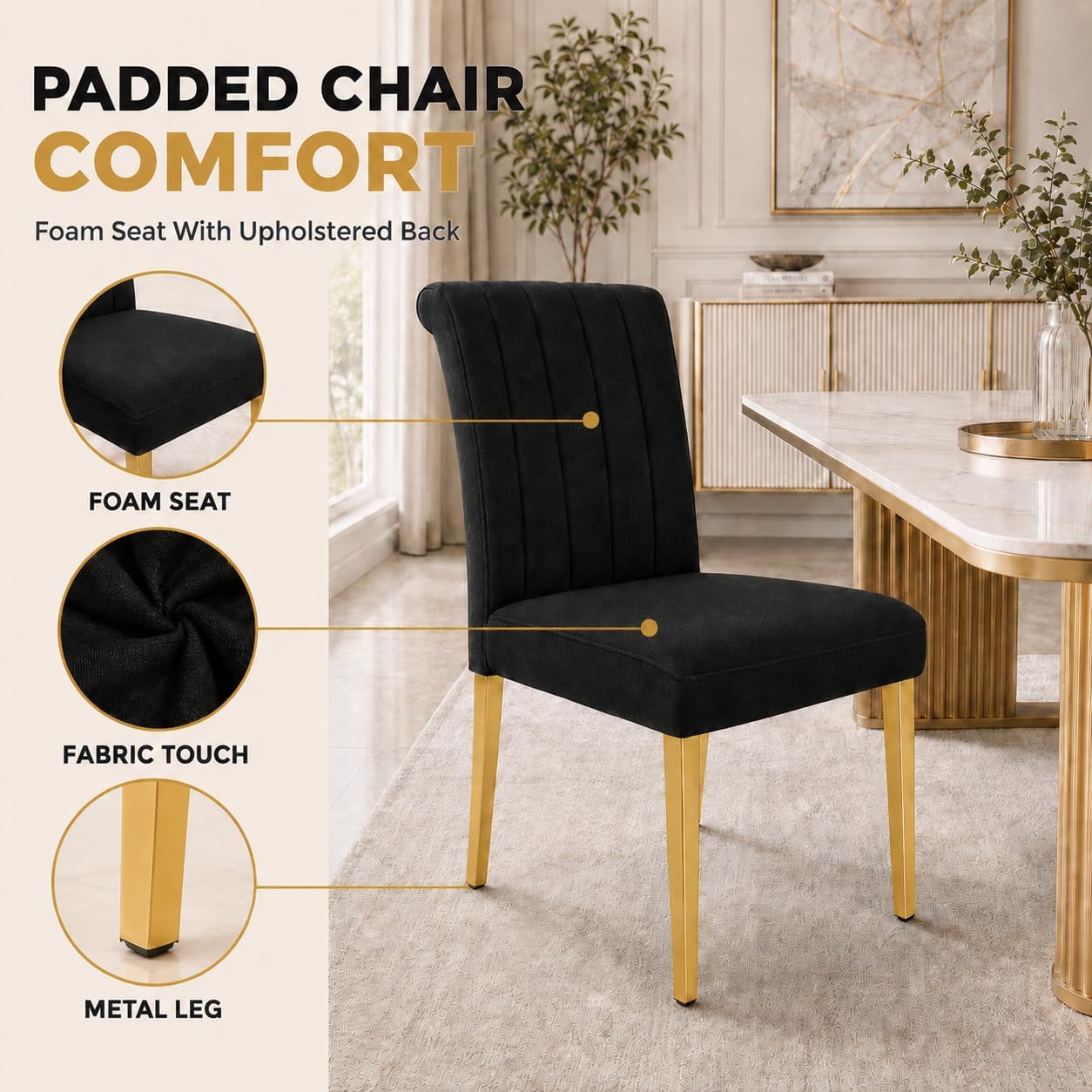 Stella Mia Dining Table Set for 4, 5-Piece Kitchen Table and Upholstered Chairs Set, Faux Marble Kitchen Table and Chairs Set of 4
