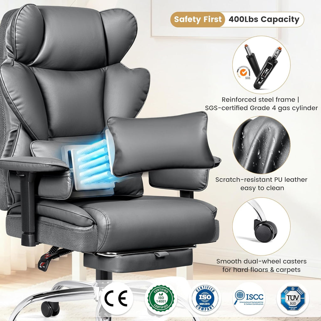 Stella Mia Big & Tall Office Chair 400 LBS Capacity, Heavy Duty Ergonomic Executive Computer Chair with Adjustable Arms and Wide Seat