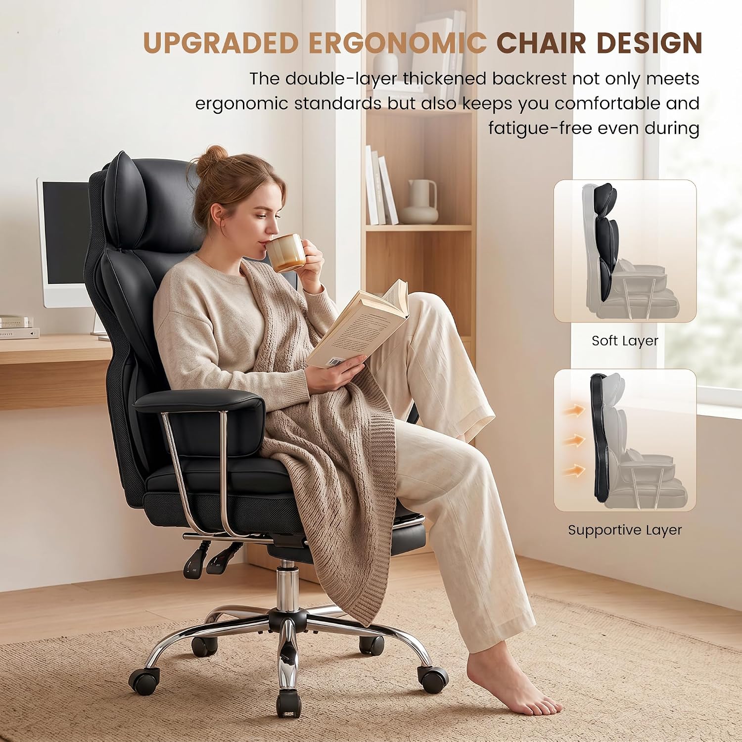 Stella Mia Big and Tall Office Chair Heavy Duty Wide Ergonomic Gaming Chair with Premium PU Leather with Foot Rest