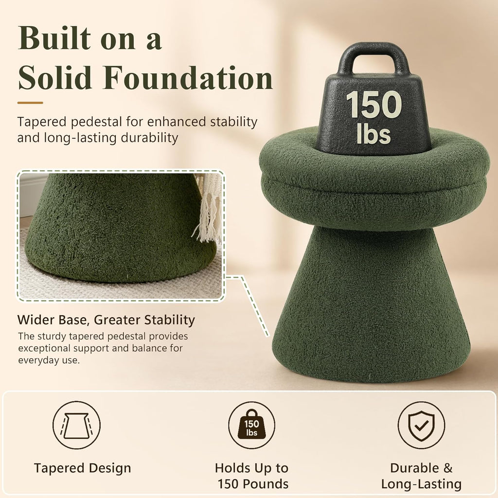 Stella Mia Mushroom Ottoman Stool, Teddy-Like Upholstered Small Ottoman with Pedestal Base